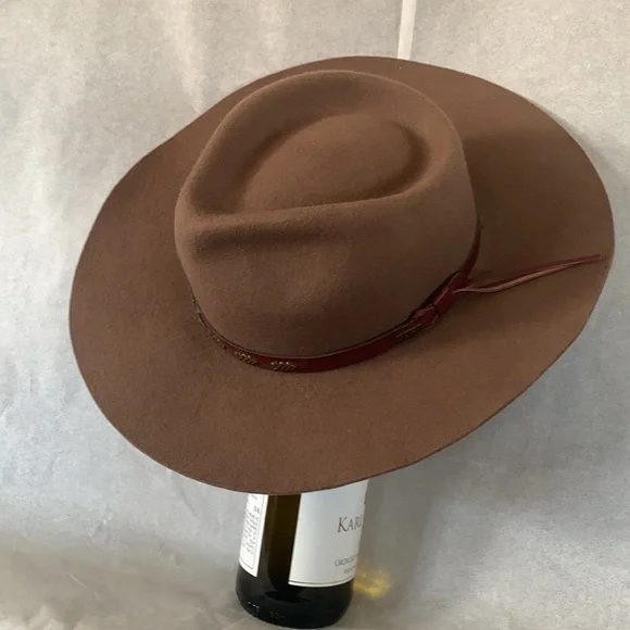 Eddy Bros. Dark Khaki Brown Wool Stetson Rancher Cowboy Hat Broken Arrow Band - Picture 3 of 6